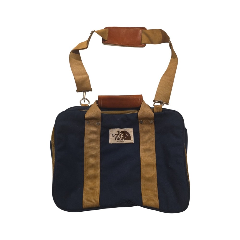 Vintage The North Face Briefcase Shoulder Bag Made USA Navy Leather 15"